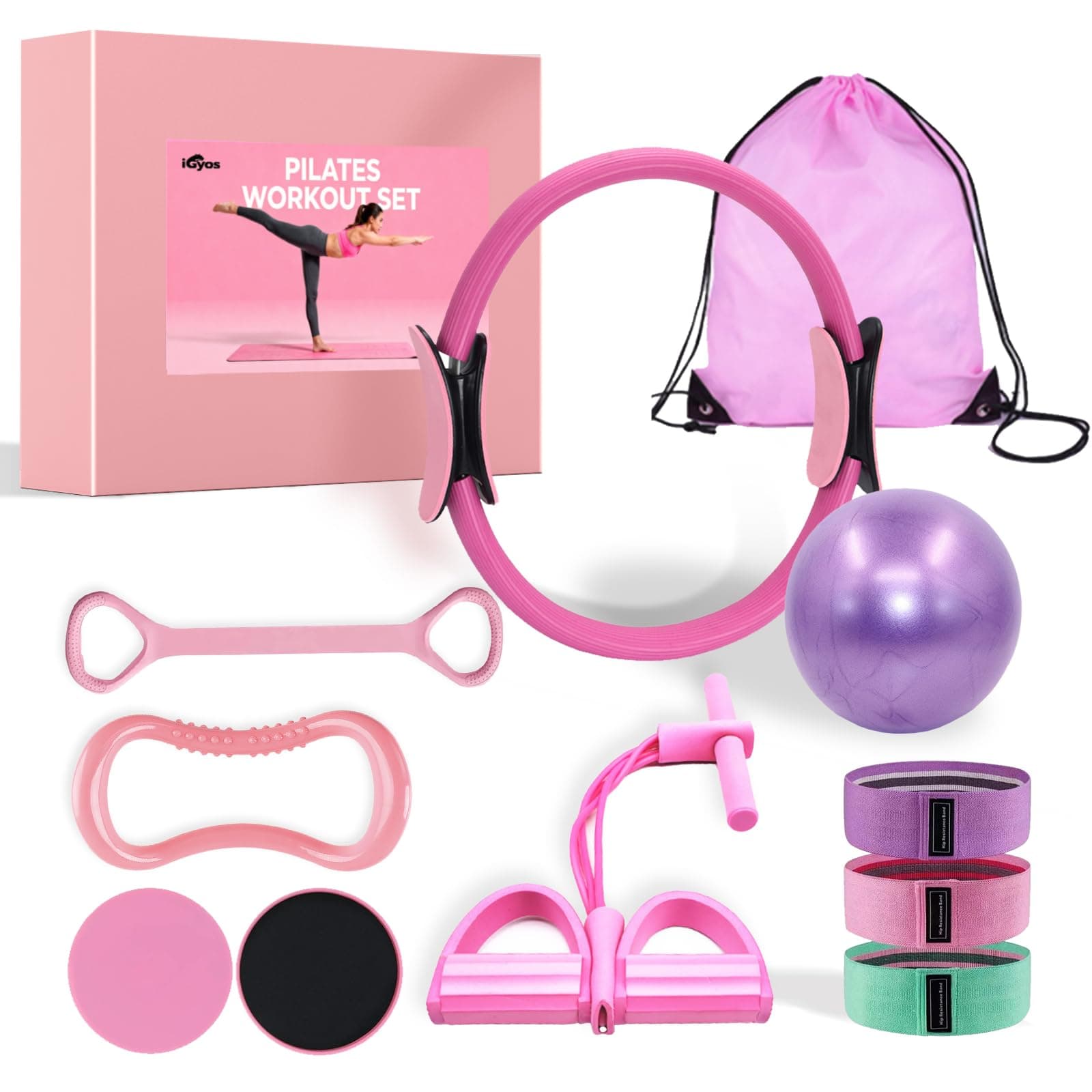 10 Pcs Pilates Kit Essentials Workout Set with 13" Circle Yoga Ring, 10" Ball, Figure-8 Band, Stretch Strap, Arm Trainer and Resistance Bands for Women at Home Pilates Equipment on Amazon.ae - Price Tracker