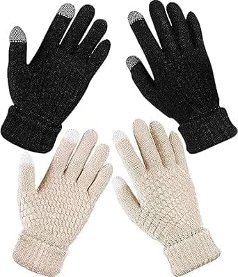 Sunscreen 2 Pairs Women's Winter Touchscreen Gloves Warm Fleece Lined Knit Gloves Elastic Cuff Winter Texting Gloves on Amazon.ae - Price Tracker