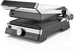 BLACK+DECKER Family Health Grill with 180° Hinge, 2000W, 1500cm² BBQ Area, 5-Level Height Adjustment, Variable Temperature Control, Removable Drip Tray, Cool-Touch Handle, Black/Silver - CG2000-B5 - Amazon.ae Price Tracker