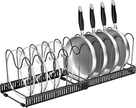 Fousenuk Pot Lid Holder, Pot Lid Storage with 10 Adjustable Compartments, Kitchen Pan Organiser, Lid Holder Drawer, Expandable Pan Holder, Pot Organiser, Pot Lid Holder (Black) on Amazon.ae - Price Tracker