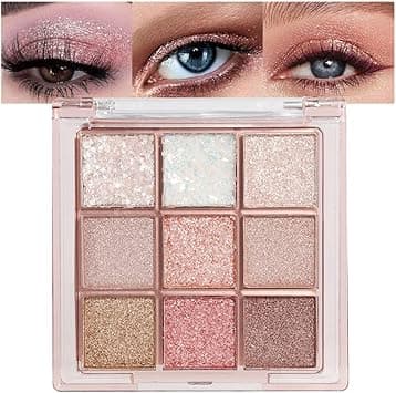 Pink Nude Glitter Shimmer Sparkle Eyeshadow,9 Colors Light Glitter Eye Shadow,Long Lasting Waterproof Natural Eyeshadow Palette,sombras para ojos on Amazon.ae - Price Tracker