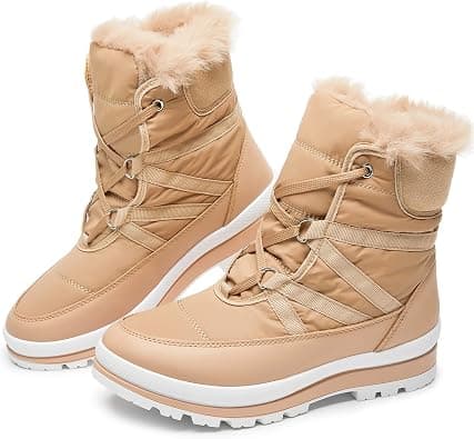 BABUDOG Womens Warm Fur Lined Mid-Calf Boots Waterproof Winter Snow Boots Non-slip Lace up Combat Boots على Amazon.ae - متتبع الأسعار