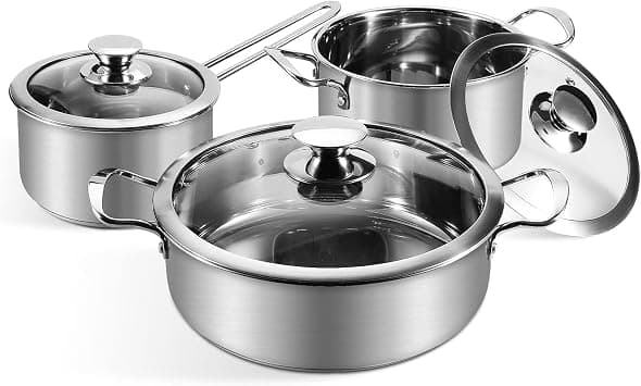 Stainless Steel Cookware Set, 6-Piece pots and pans set, Works with Induction, Electric and Gas Cooktops, Oven Safe, Stay-Cool Handle on Amazon.ae - Price Tracker
