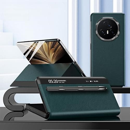 Gruattreay Leather Case Compatible with Honor Magic V5 Cover with Foldable Bracket and Pen Holder, Intelligent Window Leather Shockproof and Anti Drop Protective Cover Case (Green) على Amazon.ae - متتبع الأسعار