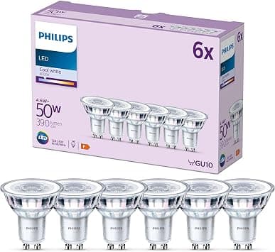 PHILIPS LED Classic Spot Light Bulb 6 Pack [Cool White 4000K - GU10] 50W, Non Dimmable. for Home Indoor Lighting - متتبع أسعار Amazon.sa