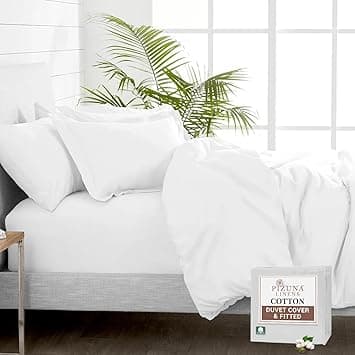 Pizuna Pure 100% Cotton Double Duvet Cover Set with Fitted Double Bed Sheet White, 400 Thread Count Long Staple Cotton Bedding Set, Soft Sateen Weave Comforter Set & 40 cm Deep Fitted Sheets - Amazon.ae Price Tracker