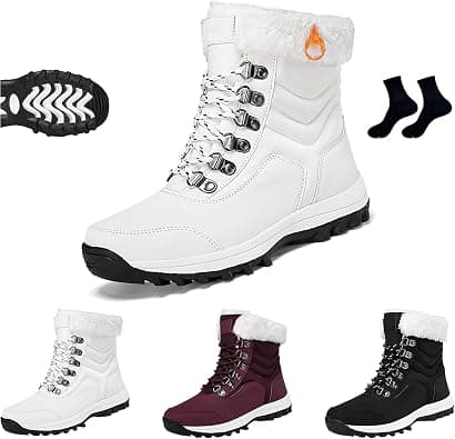 Winter Snow Boots for Women, Warm Waterproof Fur Lined Mid-Calf Booties, Comfortable Walking Anti-Slip Ankle Booties, Insulated Thick Thermal Outdoor Hiking Shoes على Amazon.ae - متتبع الأسعار