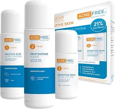 AcneFree 3 Step Acne Treatment Kit - Salicylic Acid Acne Face Wash and Alcohol-Free Toner with Benzoyl Peroxide Lotion - Anti Acne Solution for Teenagers and Adults - For Sensitive Skin - Best Deal Finder