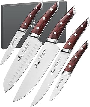 Brewin CHEFILOSOPHI Japanese Chef Knife Set 5 PCS with Elegant Red Pakkawood Handle Ergonomic Design,Professional Ultra Sharp Kitchen Knives for Cooking High Carbon Stainless Steel on Amazon.ae - Price Tracker