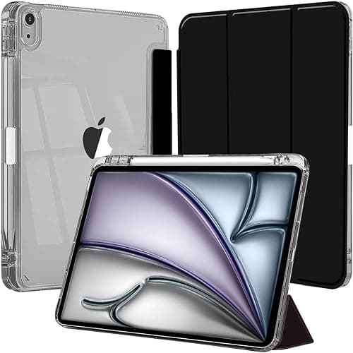Case for iPad Air 11 Inch M4/M3/M2 (2026/2025/2024), iPad Air 5th/4th (2022/2020) with Pencil Holder, Clear Transparent Back Slim Stand Shockproof Tablet Cover, Black | Pen Holder Soft TPU Bumper Edge Crystal Clear Transparent Back Slim Clear Back Stand Shockproof Protective Case على Amazon.ae - متتبع الأسعار