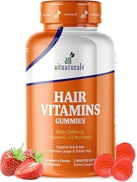 Aitnaturals Hair Vitamin 60 Gummies (Strawberry) with Vitamin C, Biotin & Folic Acid Supports Healthy Hair, Nail & Skin, Protects Hair Follicles & Reduces Breakage | Multivitamins for Hair Growth على Amazon.ae - متتبع الأسعار
