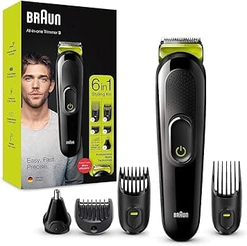 Braun 6-in-1 All-in-One Series 3, Male Grooming Kit with Beard Trimmer, Hair Clippers & Precision Trimmer, 5 Attachments, Gifts for Men, UK 2 Pin Plug, MGK3221, Black/Volt Green - Amazon.ae Price Tracker