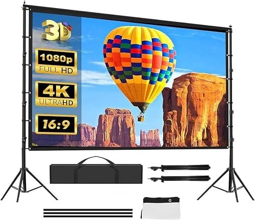 150 Inch Projector Screen with Stand, Indoor Portable Projection Screen,16:9 4K HD Wrinkle Free Rear Front Movie Screen with Carry Bag for Backyard Movie Night RVing Home Theater on Amazon.ae - Price Tracker