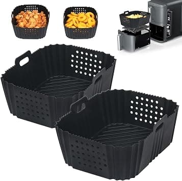 GINOYA Air Fryer Liners for Ninja Double Stack XL 9.5L Air Fryer SL400UK, 2PCS Silicone Accessories with Side Cut-Out Design for Vertical Dual Drawer AirFryer (Black) on Amazon.ae - Price Tracker