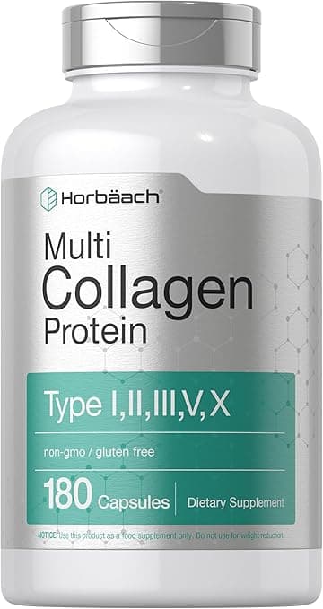 Horbäach Multi Collagen Protein Capsules 2000 mg | 180 Count | Type I, II, III, V, X | Collagen Peptide Pills | Keto &amp; Paleo Friendly, Gluten Free Supplement | by on Amazon.ae - Price Tracker