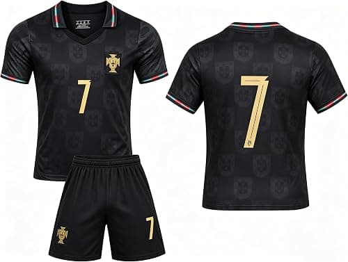 Youth Football Kit Black No.7 RO’NALDO with Shorts, Kids Soccer Jersey Set, Breathable Training Uniform, Player-Inspired Sportswear, Ideal for Kids & Youth Training and Matches Football Kit على Amazon.ae - متتبع الأسعار