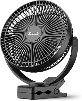 Koonie 10000mAh Clip on Fan Rechargeable, 8-Inch Battery Operated Desk Fan, USB Fan with 4 Speeds, Strong Airflow Sturdy Clamp for Golf Cart Office Desk Outdoor Travel Camping Tent Gym Treadmill,Black على Amazon.ae - متتبع الأسعار