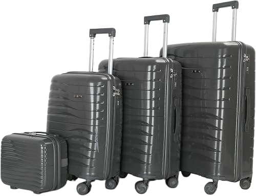 H.T Luggage 4-Piece Set – Hard Shell Suitcases with Spinner Wheels, Telescopic Handle & Anti-Jam Zippers (13/20"/24"/28", 13.5/49/76/129 Litres, Lightweight Travel Set, Dark Grey) on Amazon - Best Deal Finder