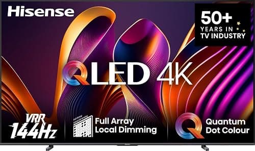 تلفزيون ذكي 65 بوصة QLED بدقة 4K الترا HD بصوت دولبي اتموس ونظام تشغيل فيدا الذكي ومعدل تحديث 144 هرتز ووضع الألعاب وتقنية الصور بالذكاء الاصطناعي من هايسنس على Amazon.sa - متتبع الأسعار