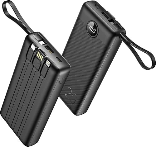 VEGER Power Bank 20000mAh, Portable Charger with Built in Cables, Slim USB C Power Bank 4 Output 2 Input with LED Display, Fast Charging Battery Pack Compatible with iPhone,Samsung Cell Phones - Black على Amazon.ae - متتبع الأسعار