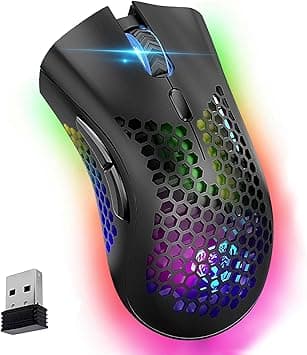 VEGCOO Wireless Gaming Mouse, C8 Silent Click Rechargeable Computer Mouse with Honeycomb Tray, 3 Adjustable DPI 400 mAh Lithium Battery, USB Receiver, Ergonomic RGB Gamer Mouse for Laptop PC Mac on Amazon.ae - Price Tracker