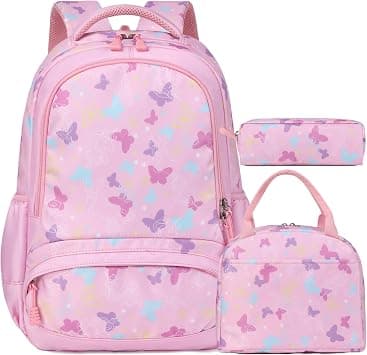 Kimwadalh Butterfly Backpack for Girls, 3 in 1 Pink Girls Backpack with Lunch Bag Pencil Case for School, Large Capacity Girls Schoolbag with Reflective Straps for Kindergarten Elementary | Multiple Pockets School Bookbag with Chest Straps & Reflective Strips for Elementary Primary Middle School Girls Ages 6-16 on Amazon.ae - Price Tracker