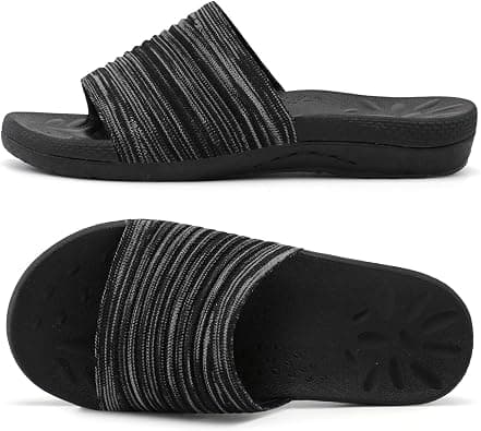 L-RUN Womens Knit Slides Sandals with Plantar Fasciitis Ladies Yoga Mat Thick Cushion Arch Support Slippers Slip On Sandals for Indoor Outdoor on Amazon.ae - Price Tracker