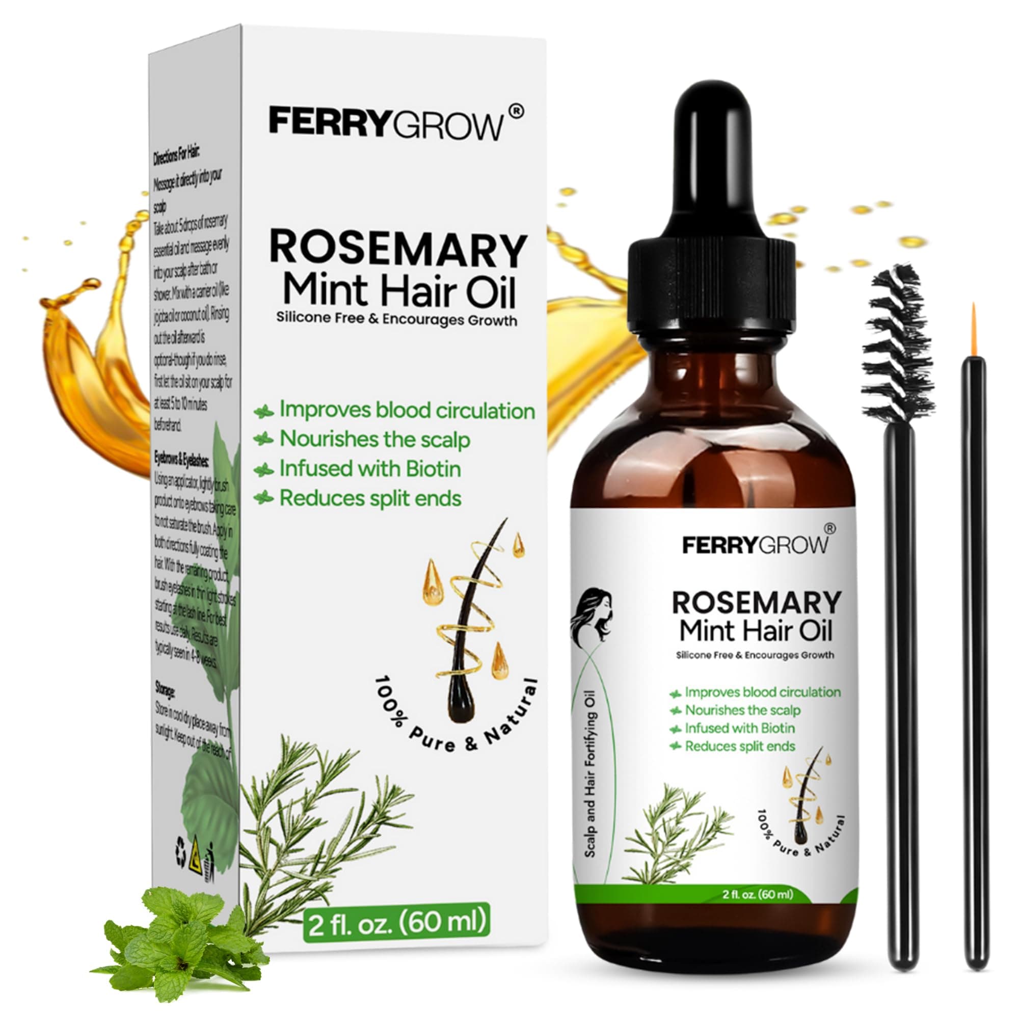 FerryGrow Rosemary Hair Oil 60 ml| Rosemary Mint Hair Growth Oil with Biotin for Thicker, Stronger Hair | Essential Oil for Hair Growth, Healthy hair oil on Amazon.ae - Price Tracker