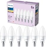 Philips E14 LED Flame Light Bulbs, 40 W, Warm White, Pack of 6 - متتبع أسعار Amazon.sa