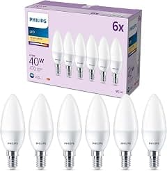 Philips E14 LED Flame Light Bulbs, 40 W, Warm White, Pack of 6 - متتبع أسعار Amazon.sa