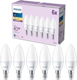Philips E14 LED Flame Light Bulbs, 40 W, Warm White, Pack of 6 - متتبع أسعار Amazon.sa