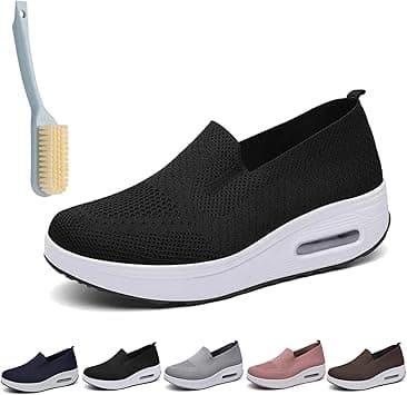 Women's Orthopedic Sneakers, Air Cushion Platform Diabetic Walking Shoes Slip-On (7, Black) - Amazon.ae Price Tracker