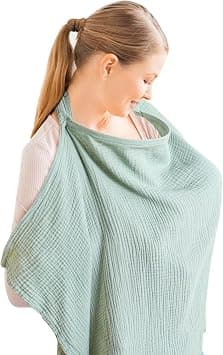 Muslin Nursing Cover for Baby Breastfeeding, Breathable 100% Cotton Breastfeeding Cover with Rigid Hoop for Mother Nursing Apron (Light Green) on Amazon.ae - Price Tracker