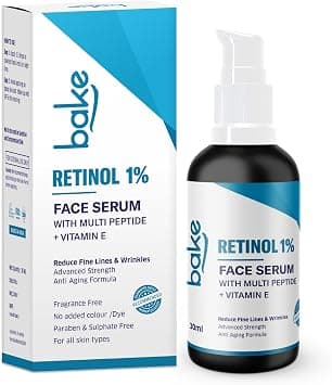 BAKE 1% Retinol Face Serum with Multi Peptides for Anti Aging | Skin Cell Regeneration & Repair | Firms & Lifts the Skin, Reduces Fine Lines & Wrinkles | Advanced Strength Serum | 30ml on Amazon.ae - Price Tracker