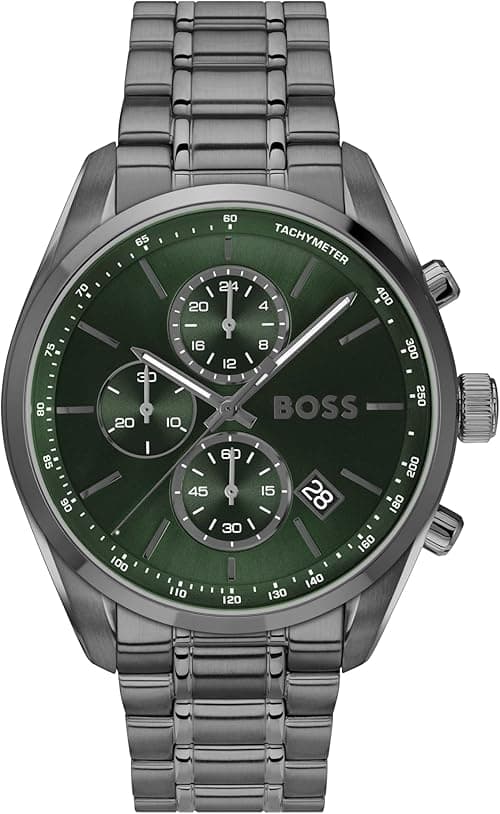 BOSS GRAND PRIX 44 MENS GREEN DIAL IONIC PLATED GREY STEEL WATCH - 1514228 on Amazon.ae - Price Tracker