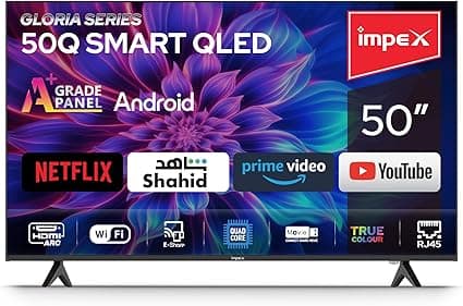 Impex 50" Full HD Smart Android QLED TV, 8GB ROM 1GB RAM, Quad-Core, Frameless, TV Casting, 2 HDMI, 2 USB, RJ45, 176° Viewing Angle, Smart Energy Saving, 2 Years Warranty, Gloria50Q on Amazon.ae - Price Tracker