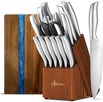 Knife Sets for Kitchen with Copping Board, 15 Piece Kitchen Knife Set, Ultra Sharp Chef Knife Set for Kitchen, High Carbon Stainless Steel Knife Block Set with Sharpener, Silver on Amazon.ae - Price Tracker
