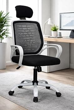 Splendor ® Desk Chair Office Chair for Home Height Adjustable Mid Back Mesh Computer Chair with Lumbar Support Mesh Swivel Computer Office Ergonomic Executive Chair (With Headrest, White) على Amazon.ae - متتبع الأسعار