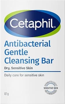 Cetaphil Antibacterial Bar | Deep Cleansing Face and Body | Dry to Normal Sensitive Skin | Soap & Fragrance Free, Hypoallergenic, Removes Makeup | Men & Women | 127g | Dermatologist Recommended - Best Deal Finder