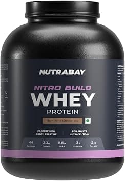 Nutrabay Pro Nitro Build Whey Protein Powder - 2kg, Milk Chocolate | 30g Protein, 3g Creatine, 6.6g BCAA | Easy to Digest | NABL Lab Tested | Muscle Growth & Recovery | Gym Supplement for Men & Women - Best Deal Finder