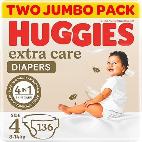 Huggies Extra Care Baby Diapers, Size 4 (8-14 kg), Twin Jumbo Pack, 136 Diapers on Amazon.ae - Price Tracker