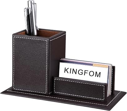 KINGFOM Office Accessories Multipurpose Leatherette Desktop Mesh Collection Container Pen Pencil Holder Caddy Organizer & Business Cards Holder Stand(Brown-M) على Amazon.ae - متتبع الأسعار