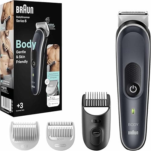 Braun Bodygroomer Series 5 Men's Electric Body Shaver with 3 Accessories, Wireless Trimmer for Intimate Area and Body, 100 Minute Battery, Waterproof Body Hair Trimmer, BG5340, Grey on Amazon.ae - Price Tracker