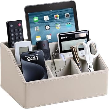 PU Leather Desk Organizer, Luxury Remote Control Holder for Home, Office Desk Accessories Table Caddy Bedside Nightstand Organizer (Dark Beige) on Amazon.ae - Price Tracker