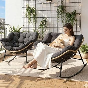 NICESOUL® Indoor Outdoor Rocking Chair with Cushion, Oversized Patio Papasan Rocking Chair, Water Resistant Egg Royal Rocking Chair 450Lbs Sturdy Comfy Recliner Large Lounging Chair (Gray, 2 PCS) on Amazon.ae - Price Tracker