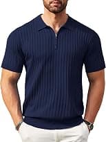 COOFANDY Men's Zipper Polo Shirts Short Sleeve Ribbed Knit Polo T Shirts Fashion Casual Golf Shirts - Best Deal Finder