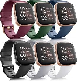 6 Pack Sport Bands Compatible with Fitbit Versa 2 / Fitbit Versa/Versa Lite/Versa SE, Classic Soft Silicone Replacement Wristbands - Amazon.ae Price Tracker