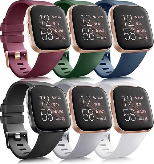 6 Pack Sport Bands Compatible with Fitbit Versa 2 / Fitbit Versa/Versa Lite/Versa SE, Classic Soft Silicone Replacement Wristbands on Amazon.ae - Price Tracker
