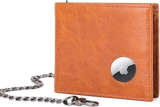 BULLCAPTAIN Slim Genuine Leather Mens Wallets with 2 ID Windows 10 Credit Card Slots Bifold RFID Blocking Wallets for Men With AirTag Holder and Chain T01 (Brown) on Amazon.ae - Price Tracker