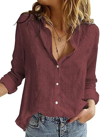 Astylish Women V Neck Roll up Sleeve Button Down Blouses Top on Amazon.ae - Price Tracker